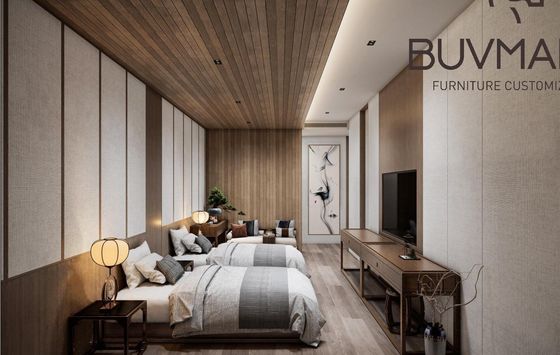 DINGHAO(BUVMAMO) SOLID WOOD LUXURY HOTEL BEDROOM FURNITURE SET. FULL OEM & ODM CUSTOMIZATION FOR HOTEL, RESORT AND VILLA COMMERCIAL PROJECTS. DURABLE STRUCTURE WITH CUSTOM SIZES, MATERIALS AND FINISHE