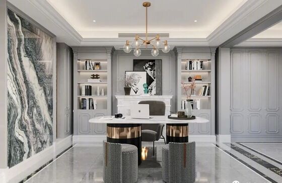 PREMIUM WOOD VENEER CUSTOM HOME OFFICE FURNITURE WITH LED-LIT BOOKSHELF, SOLID WOOD DESK AND SOFT-CLOSE CABINET WITH SOLID WOOD IN CHINA