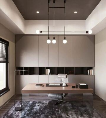 PREMIUM WOOD VENEER CUSTOM HOME OFFICE FURNITURE WITH LED-LIT BOOKSHELF, SOLID WOOD DESK AND SOFT-CLOSE CABINET WITH SOLID WOOD IN CHINA