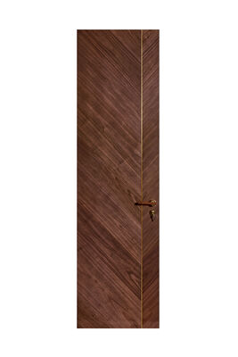 OEM/ODM CUSTOM MODERN WALNUT INTERIOR DOORS | TALL FLUSH & BRASS ACCENT DESIGNS WOOD GRAIN & GEOMETRIC INLAY OPTIONS WALNUT VENEER & MATTE FINISH STYLES SOLID CORE FLUSH PANEL WITH GOLD HARDWARE