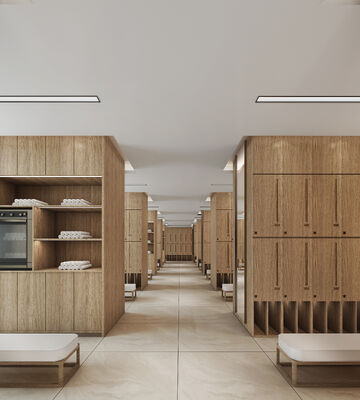 CUSTOM SOLID WOOD HOTEL FURNITURE | NEW CHINESE STYLE LOBBY SOFA, GUEST ROOM SOFA & SPA CHANGING ROOM WOODEN LOCKERS, NATURAL OAK TIMBER, MINIMALIST ZEN INTERIOR DESIGN, BESPOKE RESORT CUSTOM FURNISHI