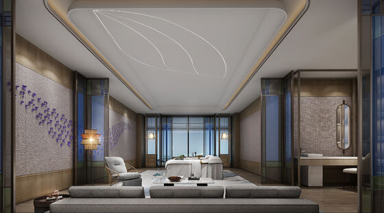 NEW CHINESE LUXURY HOTEL INTERIOR DESIGN | PRIVATE DINING ROOM, SPA MASSAGE ROOM & INDOOR LEISURE LOUNGE WITH CUSTOM ORIENTAL ART DECORATION & NATURAL WOOD FINISHES