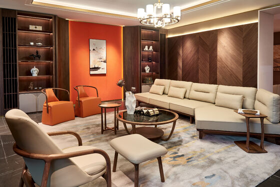 OEM/ODM CUSTOM RESIDENTIAL VILLA HOME DECORATION SUPPLIER | INTEGRATED BUILT-IN FIXED WOOD WALL STORAGE CABINET & MATCHING MOVABLE LIVING ROOM FURNITURE SETS IN CHINA