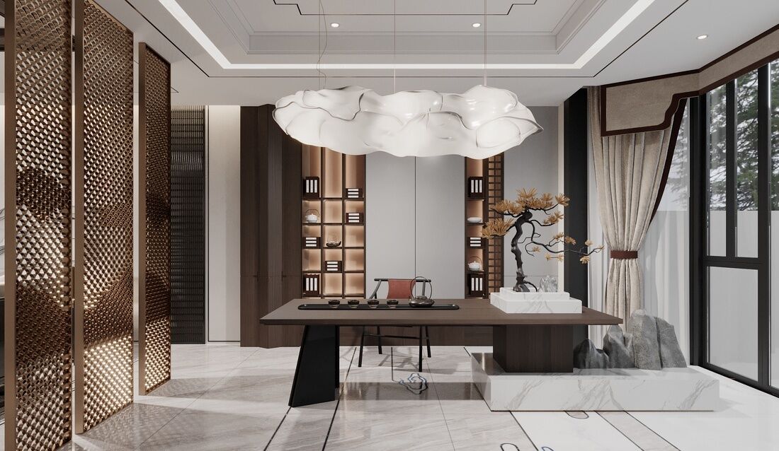 OEM/ODM Custom Furniture Manufacturer within China, Black Walnut Solid Wood Tea Table DingHao New Chinese Style with Marble Base