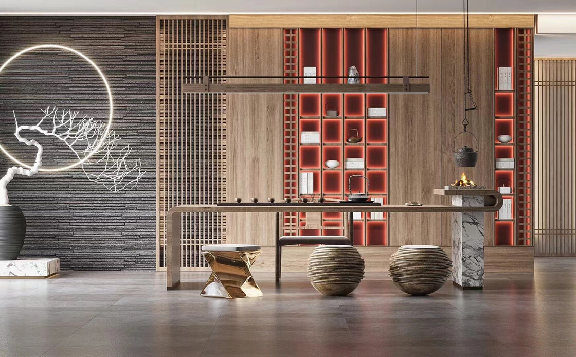 OEM/ODM CUSTOM FURNITURE MANUFACTURE DINGHAO CUSTOM NEW CHINESE STYLE HOTEL RECEPTION DESK MARBLE TOP WOODEN LOBBY COUNTER AND OTHER FURNITURES