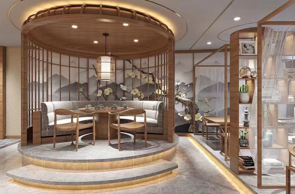 OEM/ODM Custom Furniture Manufacturer New Chinese Style Round Dining Table with Chairs Hotel Private Room Restaurant Furniture