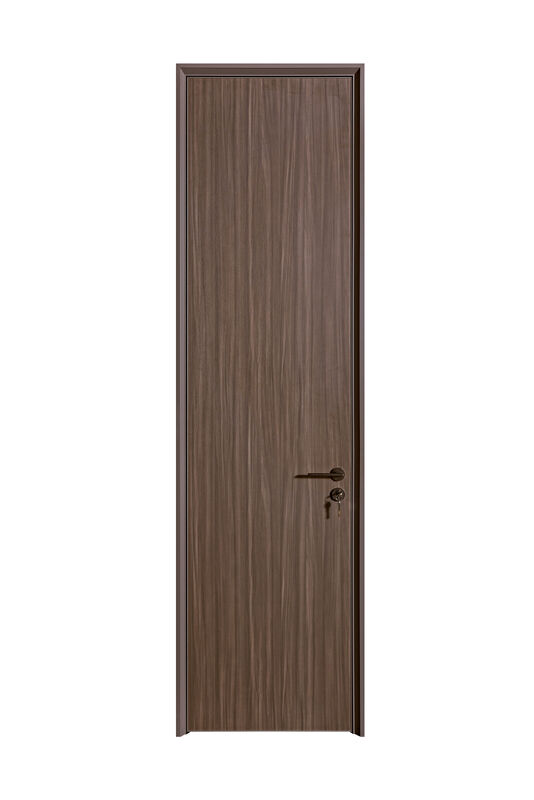 OEM/ODM CUSTOM MODERN WALNUT INTERIOR DOORS | TALL FLUSH & BRASS ACCENT DESIGNS WOOD GRAIN & GEOMETRIC INLAY OPTIONS WALNUT VENEER & MATTE FINISH STYLES SOLID CORE FLUSH PANEL WITH GOLD HARDWARE