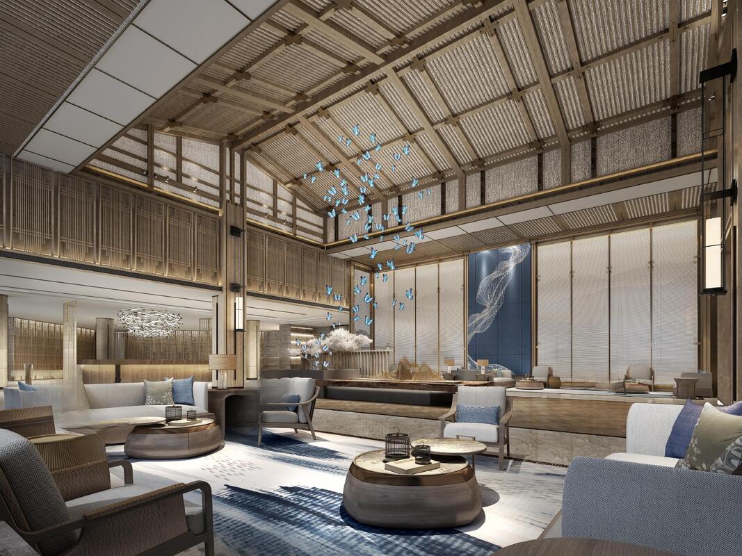 CUSTOM SOLID WOOD HOTEL FURNITURE | NEW CHINESE STYLE LOBBY SOFA, GUEST ROOM SOFA & SPA CHANGING ROOM WOODEN LOCKERS, NATURAL OAK TIMBER, MINIMALIST ZEN INTERIOR DESIGN, BESPOKE RESORT CUSTOM FURNISHI