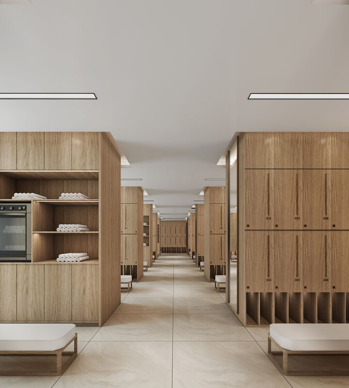 CUSTOM SOLID WOOD HOTEL FURNITURE | NEW CHINESE STYLE LOBBY SOFA, GUEST ROOM SOFA & SPA CHANGING ROOM WOODEN LOCKERS, NATURAL OAK TIMBER, MINIMALIST ZEN INTERIOR DESIGN, BESPOKE RESORT CUSTOM FURNISHI