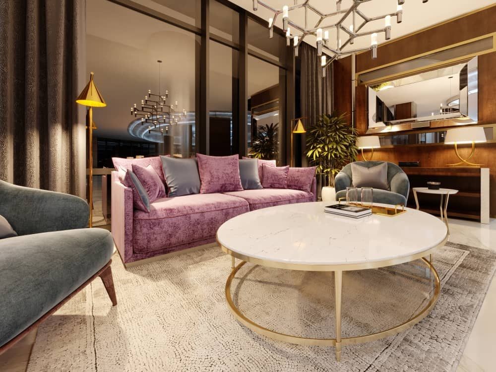 CUSTOM OEM / ODM LUXURY PLUSH VELVET UPHOLSTERED SOFA SET, SOLID WOOD / PLYWOOD FRAME FOR HOTEL / VILLA / RESORT / APARTMENT