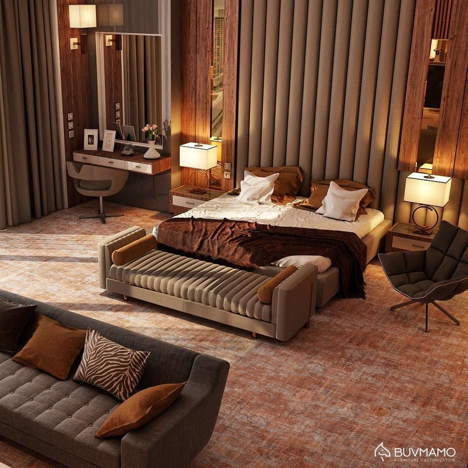 HDF Teak Wood Bespoke Hotel Furniture Black Walnut Custom Hotel Lobby Seating