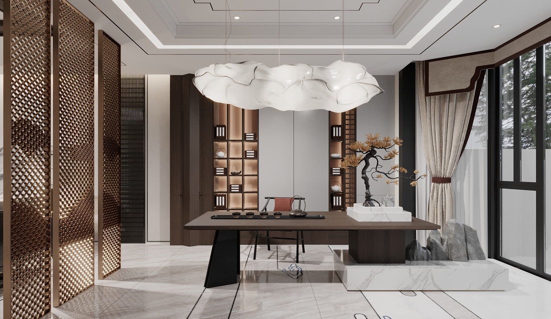 OEM/ODM Custom Furniture Manufacturer within China, Black Walnut Solid Wood Tea Table DingHao New Chinese Style with Marble Base