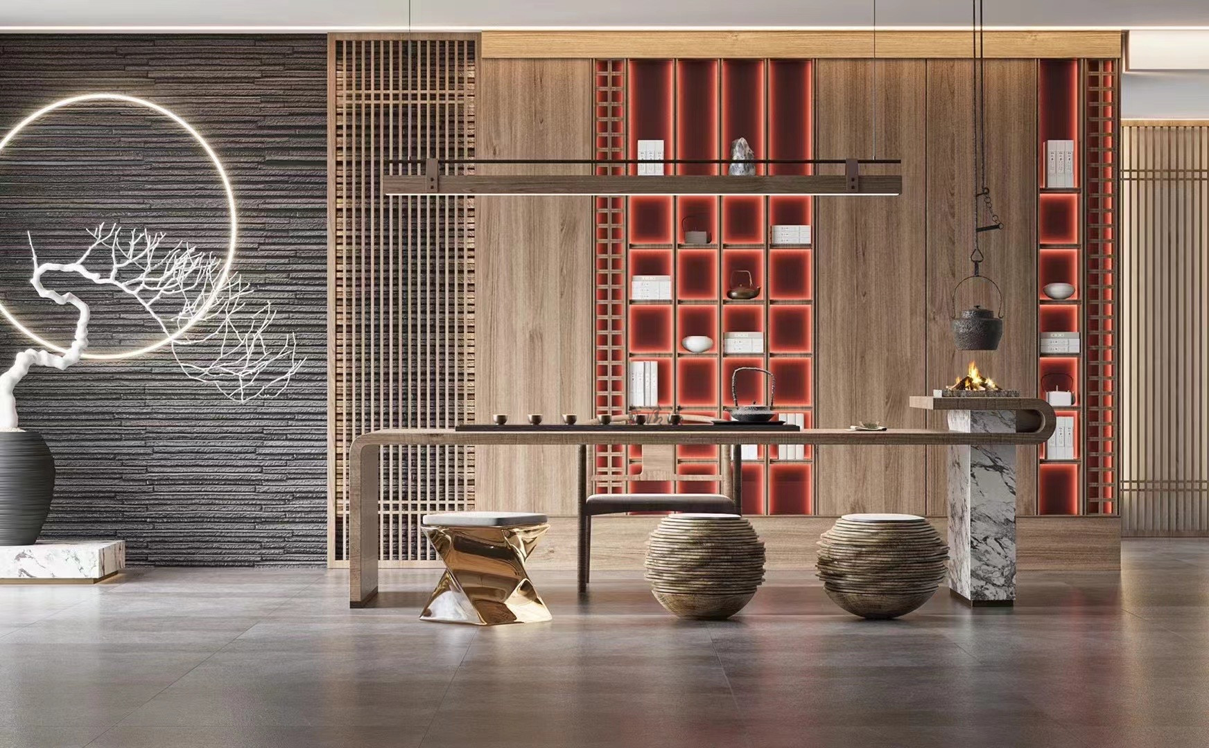 OEM/ODM CUSTOM FURNITURE MANUFACTURE DINGHAO CUSTOM NEW CHINESE STYLE HOTEL RECEPTION DESK MARBLE TOP WOODEN LOBBY COUNTER AND OTHER FURNITURES