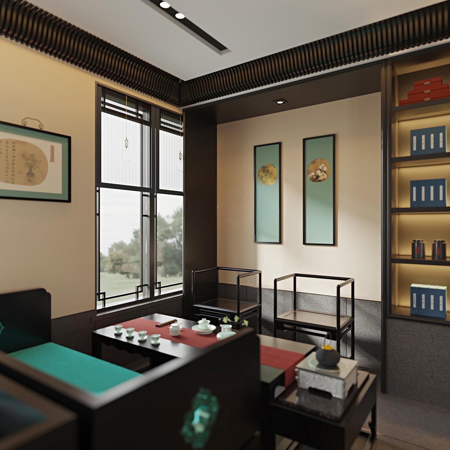 OEM/ODM CUSTOM NEW CHINESE STYLE TEA TABLE AND CHAIRS SET SOLID WOOD FURNITURE FOR CLUBHOUSE & OFFICE TEA ROOM