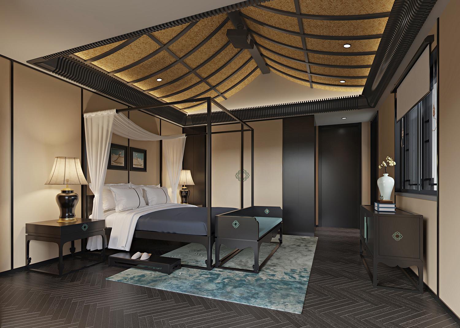 CUSTOM LUXURY NEW CHINESE STYLE SOLID WOOD FURNITURE SET FOR HOTEL, CLUBHOUSE & RESIDENTIAL | BESPOKE BED, SOFA, DINING SET, CONSOLE TABLE & DISPLAY CABINET FOR HOSPITALITY PROJECTS