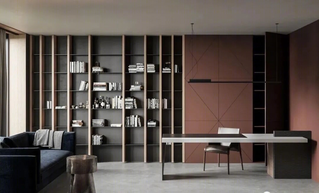 PREMIUM WOOD VENEER CUSTOM HOME OFFICE FURNITURE WITH LED-LIT BOOKSHELF, SOLID WOOD DESK AND SOFT-CLOSE CABINET WITH SOLID WOOD IN CHINA