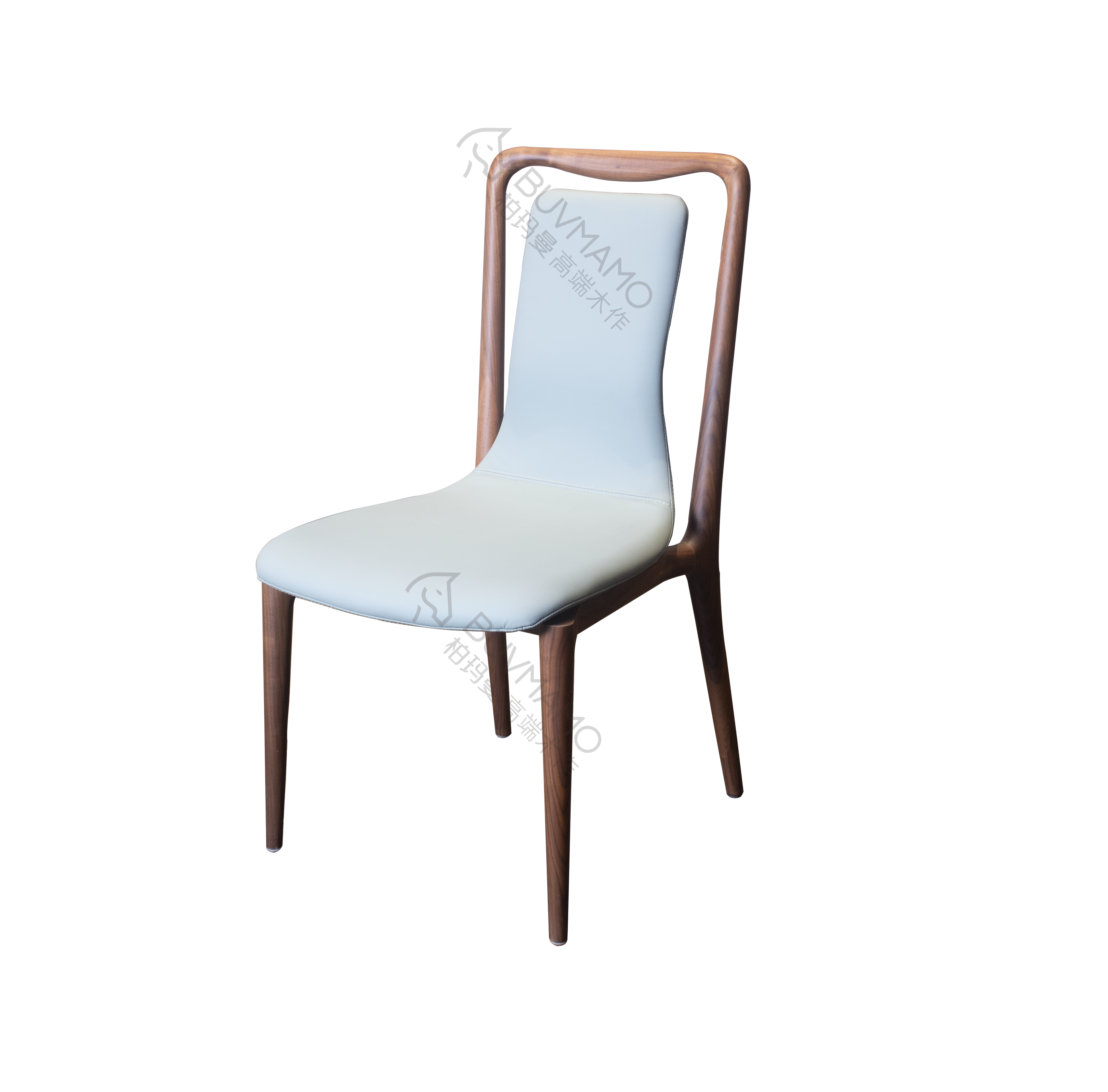 BUVMAMO MODERN BLACK WALNUT DINING CHAIR WITH LIGHT GRAY PU LEATHER UPHOLSTERY, SOLID WOOD FRAME, ERGONOMIC HIGH BACKREST, MINIMALIST LUXURY FOR HOME & RESTAURANT