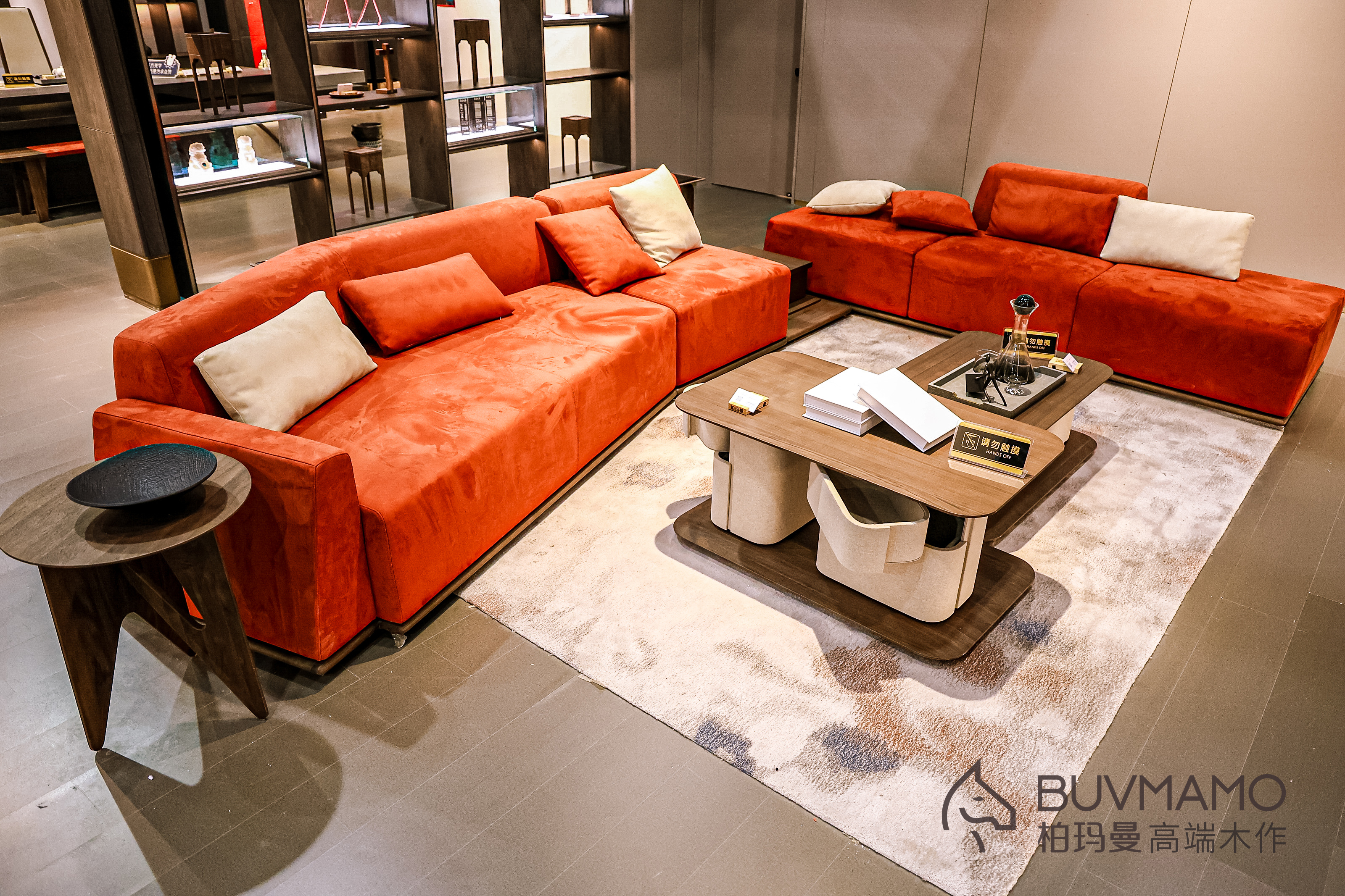 BUVMAMO MODERN ORANGE VELVET SECTIONAL SOFA SET WITH BLACK WALNUT COFFEE TABLE, LUXURY LIVING ROOM FURNITURE FOR HOTEL & HOME