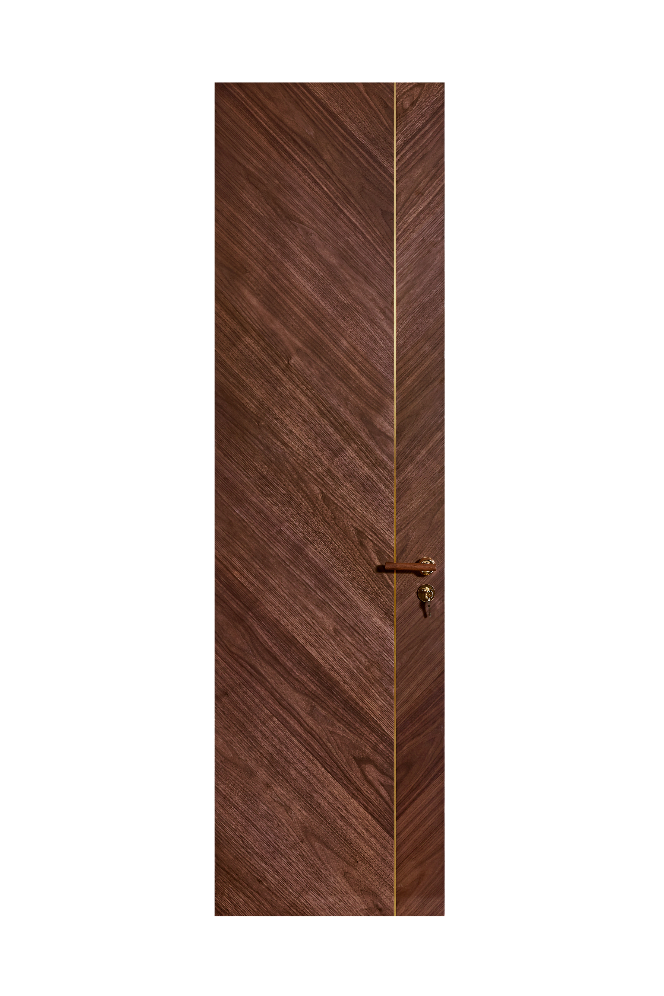 OEM/ODM CUSTOM MODERN WALNUT INTERIOR DOORS | TALL FLUSH & BRASS ACCENT DESIGNS WOOD GRAIN & GEOMETRIC INLAY OPTIONS WALNUT VENEER & MATTE FINISH STYLES SOLID CORE FLUSH PANEL WITH GOLD HARDWARE