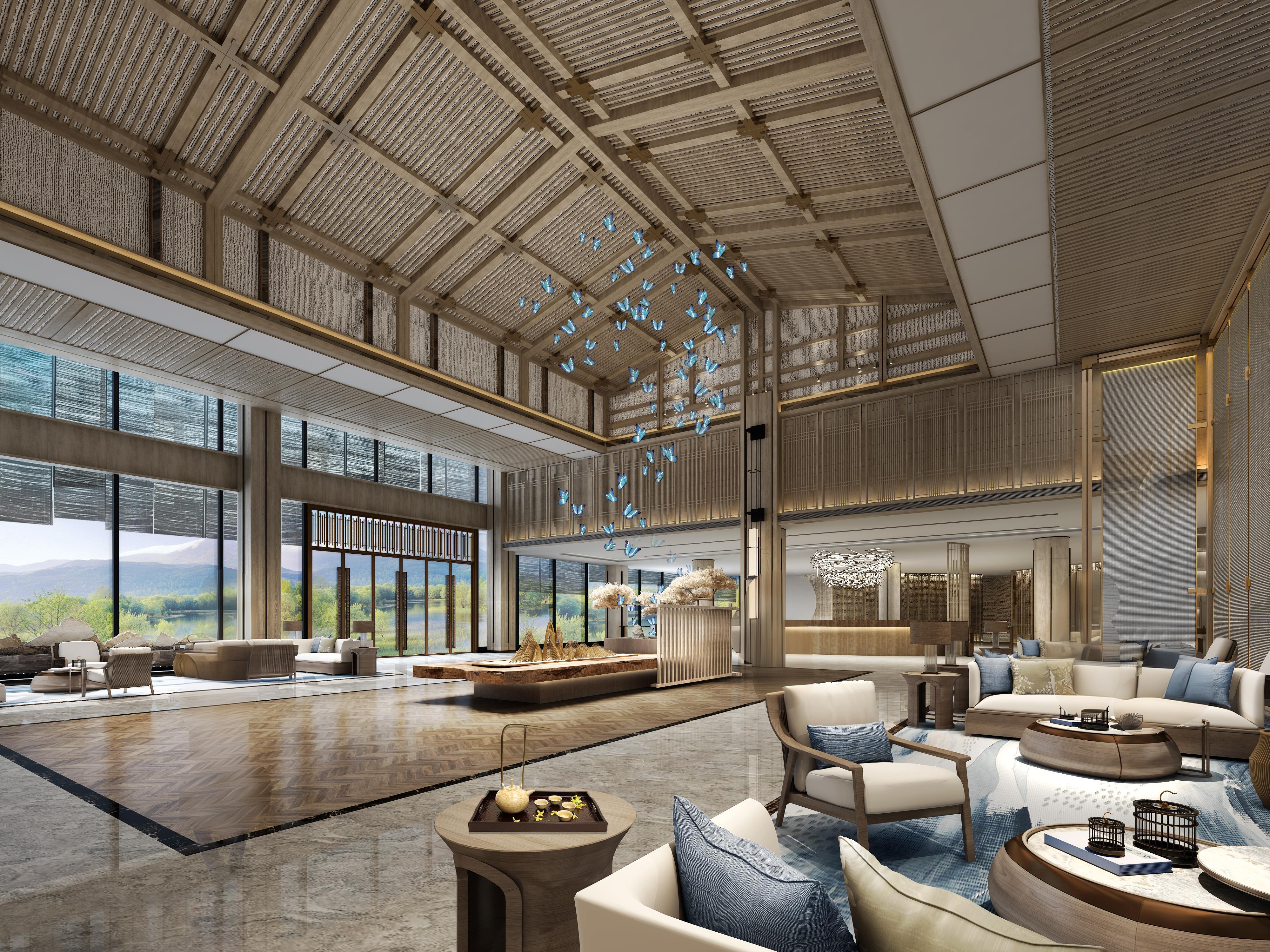 CUSTOM SOLID WOOD HOTEL FURNITURE | NEW CHINESE STYLE LOBBY SOFA, GUEST ROOM SOFA & SPA CHANGING ROOM WOODEN LOCKERS, NATURAL OAK TIMBER, MINIMALIST ZEN INTERIOR DESIGN, BESPOKE RESORT CUSTOM FURNISHI