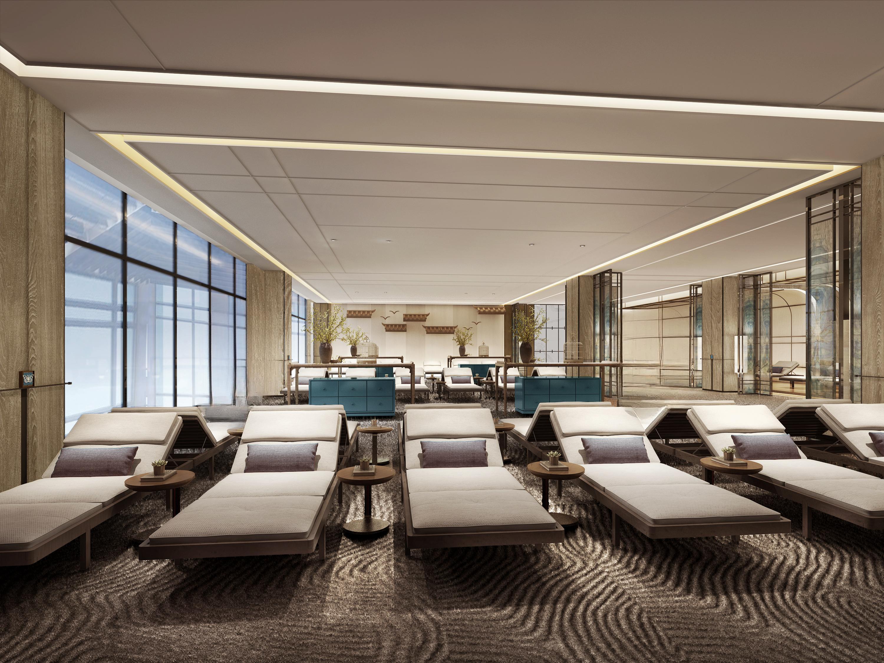 NEW CHINESE LUXURY HOTEL INTERIOR DESIGN | PRIVATE DINING ROOM, SPA MASSAGE ROOM & INDOOR LEISURE LOUNGE WITH CUSTOM ORIENTAL ART DECORATION & NATURAL WOOD FINISHES