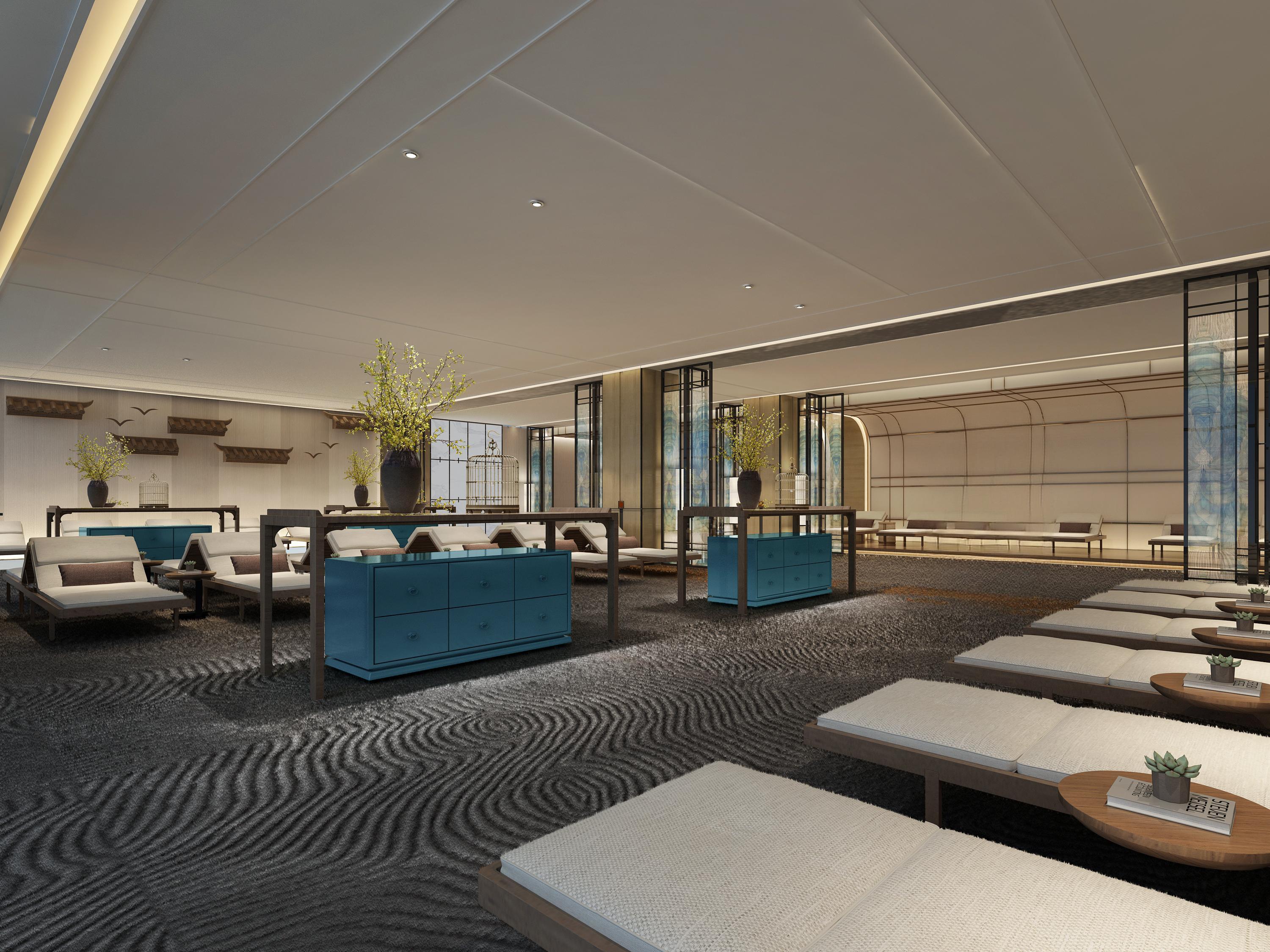 NEW CHINESE LUXURY HOTEL INTERIOR DESIGN | PRIVATE DINING ROOM, SPA MASSAGE ROOM & INDOOR LEISURE LOUNGE WITH CUSTOM ORIENTAL ART DECORATION & NATURAL WOOD FINISHES