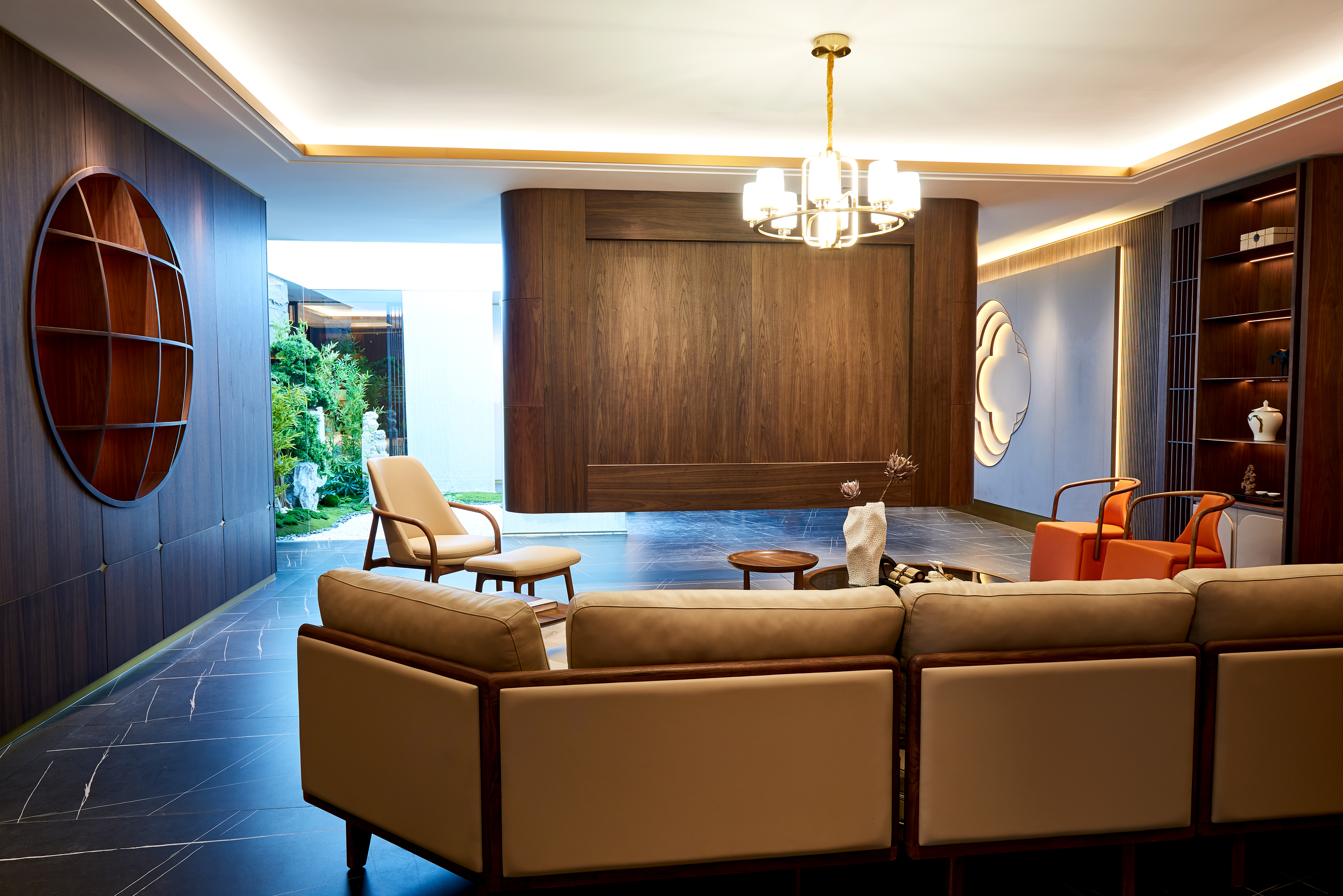 OEM/ODM CUSTOM RESIDENTIAL VILLA HOME DECORATION SUPPLIER | INTEGRATED BUILT-IN FIXED WOOD WALL STORAGE CABINET & MATCHING MOVABLE LIVING ROOM FURNITURE SETS IN CHINA