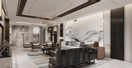 OEM/ODM AANGEPASTE MEUBELFABRICAGE DINGHAO MODERNE NIEUWE CHINESE STIJL WOONKAMERMEUBILAIR SET LUXE SECTIONELE STOFFENMEUBILAIR VOOR HOTELLOBBY & VILLA