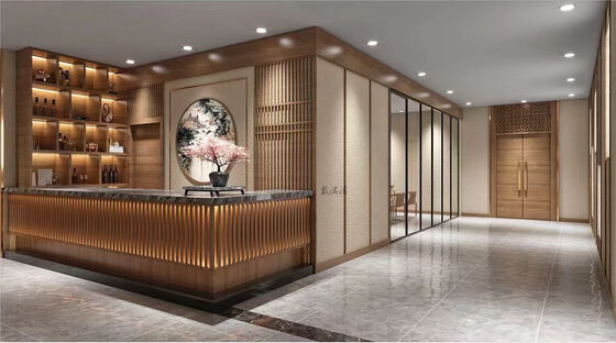 OEM/ODM CUSTOM FURNITURE MANUFACTURE DINGHAO CUSTOM NEW CHINESE STYLE HOTEL RECEPTION DESK MARBLE TOP WOODEN LOBBY COUNTER AND OTHER FURNITURES